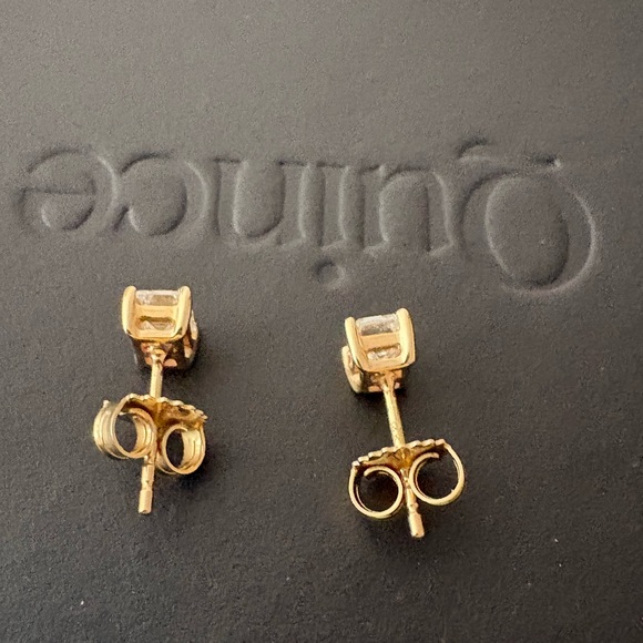 Quince 14k Gold Lab Grown Diamond Emerald Solitaire Studs - Picture 12 of 16